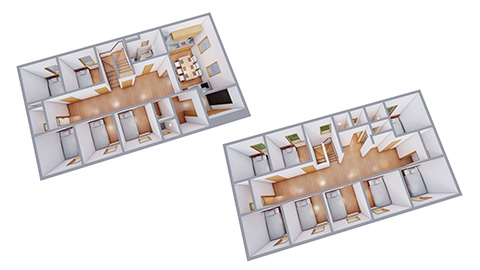 宿舎内観俯瞰パース　札幌